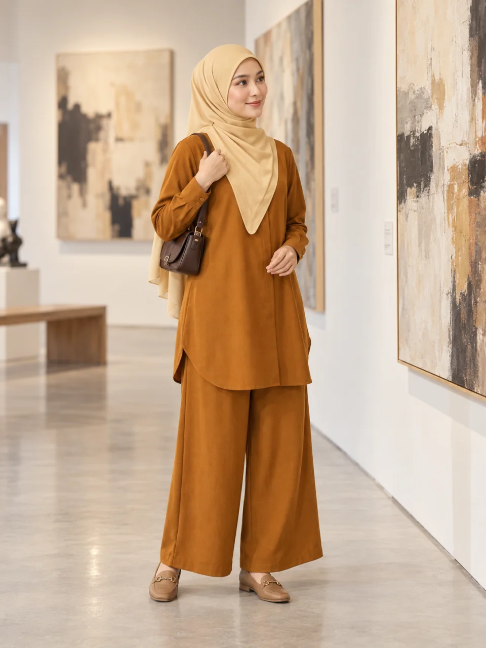 Inspirasi Mustard — model berdiri penuh, ke galeri